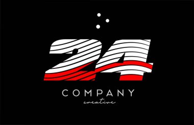 Kırmızı beyaz çizgiler ve noktalarla 24 numara logo. Şirket ve işletme için yaratıcı şablon tasarımı