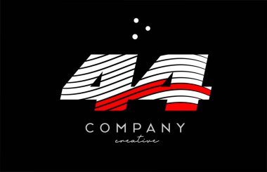 Kırmızı beyaz çizgiler ve noktalarla 44 numara logo. Şirket ve işletme için yaratıcı şablon tasarımı