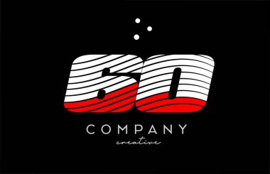 Kırmızı beyaz çizgileri ve noktaları olan 60 numara logo. Şirket ve işletme için yaratıcı şablon tasarımı