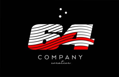 Kırmızı beyaz çizgileri ve noktaları olan 64 numaralı logo. Şirket ve işletme için yaratıcı şablon tasarımı