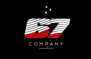 Kırmızı beyaz çizgileri ve noktaları olan 67 numaralı logo. Şirket ve işletme için yaratıcı şablon tasarımı