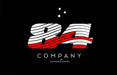 Kırmızı beyaz çizgiler ve noktalarla 84 numara logo. Şirket ve işletme için yaratıcı şablon tasarımı