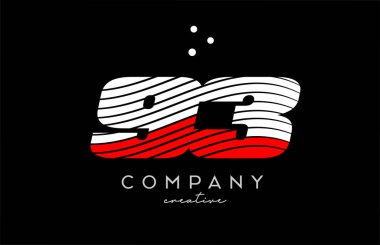Kırmızı beyaz çizgileri ve noktaları olan 93 numara logo. Şirket ve işletme için yaratıcı şablon tasarımı