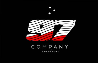 Üzerinde kırmızı beyaz çizgiler ve noktalar olan 97 numaralı logo. Şirket ve işletme için yaratıcı şablon tasarımı