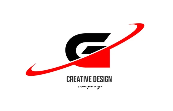 大きなスウッシュで赤い黒いGアルファベットの文字のロゴ 企業やビジネスのための企業の創造的なテンプレートデザイン — ストックベクタ