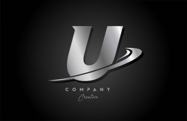 U gümüş metal gri alfabe harfi logo simgesi dizaynı. İş ve şirket için yaratıcı şablon