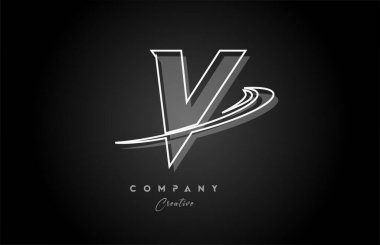 siyah ve beyaz V çizgisi alfabe harfi logo simgesi tasarımı. Swoosh ve gölge ile. Şirket ve iş için yaratıcı şablon