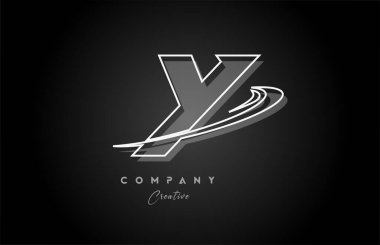 siyah ve beyaz Y çizgisi alfabe harfi logo simgesi tasarımı. Swoosh ve gölge ile. Şirket ve iş için yaratıcı şablon