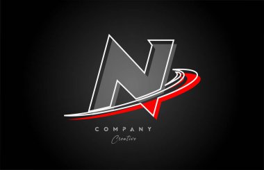 Kırmızı gri çizgi N alfabesi harfi logo simgesi dizaynı. İş ve şirket için yaratıcı şablon