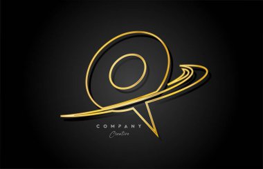 Altın Q alfabesi harfli simge tasarımı. İş ve şirket için yaratıcı şablon