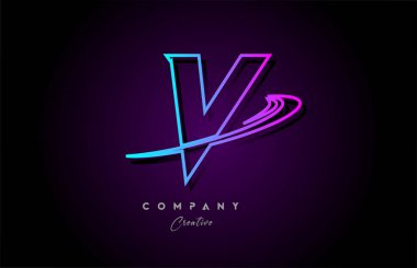 Mavi ve pembe alfabe V harfli simge dizaynı. İş ve şirket için yaratıcı şablon