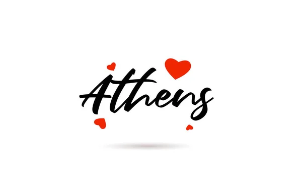 아테네의 손으로 도시의 메시지는 사랑의 마음으로 기록되었습니다 창조적 그래피 텍스트 — 스톡 벡터