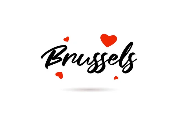 Brusel Ručně Psané Město Typografie Text Slovo Láskou Srdce Rukopis — Stockový vektor