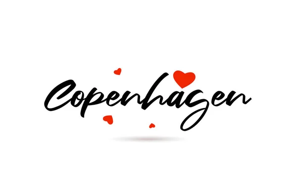 Kopenhagen Handgeschriebenes Stadt Typografie Textwort Mit Liebesherz Handschrift Kreativer Kalligrafie — Stockvektor