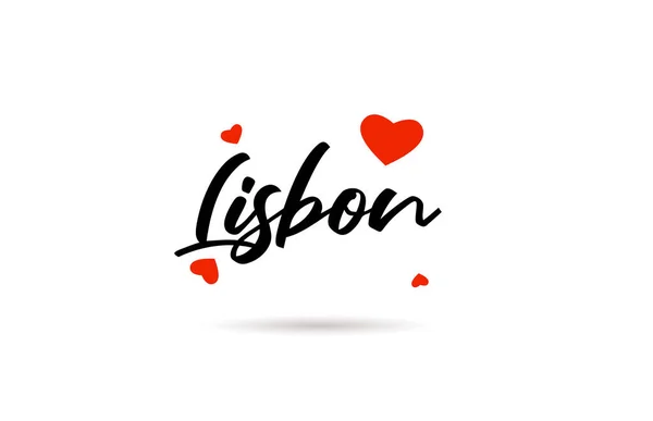 Lisbon Handwritten City Typography Text Word Love Heart Hand Lettering — Stock Vector