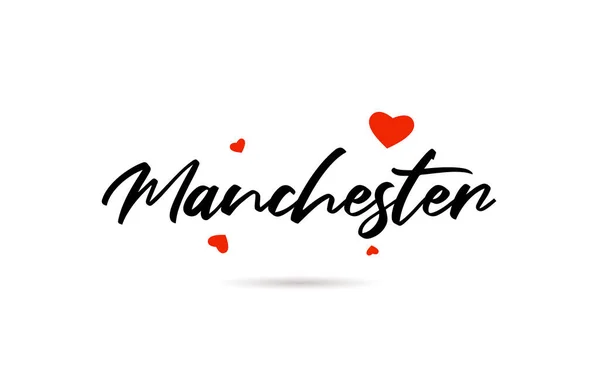 Manchester Cidade Manuscrita Tipografia Texto Palavra Com Coração Amor Letras — Vetor de Stock