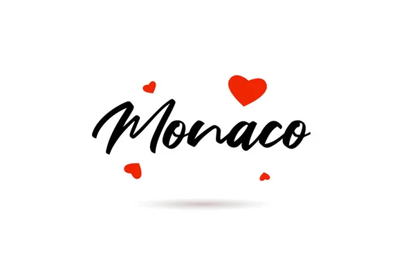摩纳哥手书城市排字文字与爱心的心 具有创意的书法文本 — 图库矢量图片