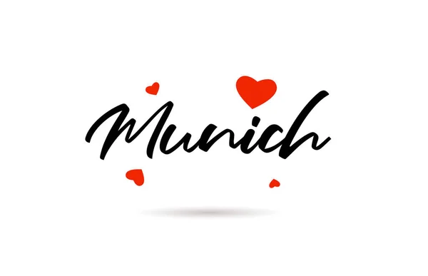 Múnich Tipografía Ciudad Manuscrita Palabra Texto Con Corazón Amor Letras — Vector de stock
