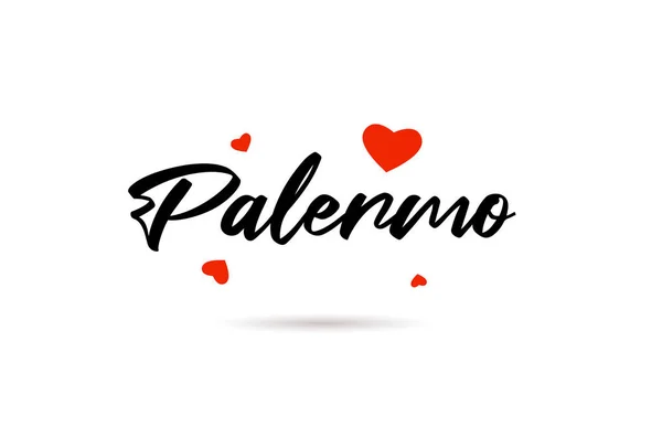Palermo Città Tipografia Scritta Mano Parola Testo Con Cuore Amore — Vettoriale Stock