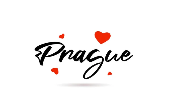 Praga Città Tipografia Scritta Mano Parola Testo Con Cuore Amore — Vettoriale Stock