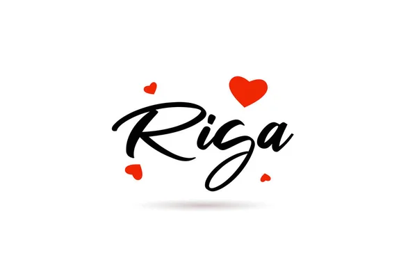 Riga Città Tipografia Scritta Mano Parola Testo Con Cuore Amore — Vettoriale Stock