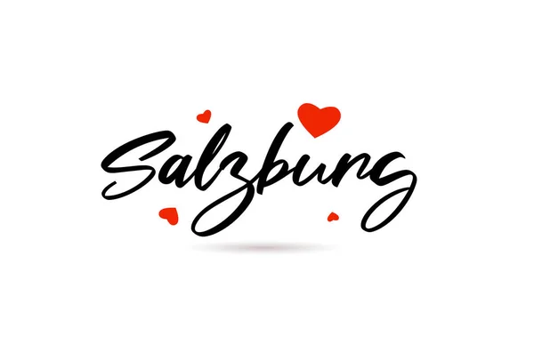Salzbourg Écrit Main Ville Typographie Texte Mot Avec Coeur Amour — Image vectorielle