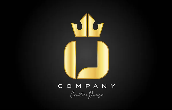 Guld Guld Alfabet Bokstav Logotyp Ikon Design Kreativ Krona Kung — Stock vektor