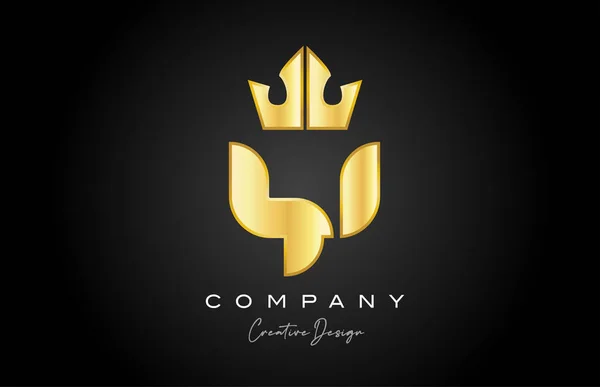 Guld Guld Alfabet Bokstav Logotyp Ikon Design Kreativ Krona Kung — Stock vektor