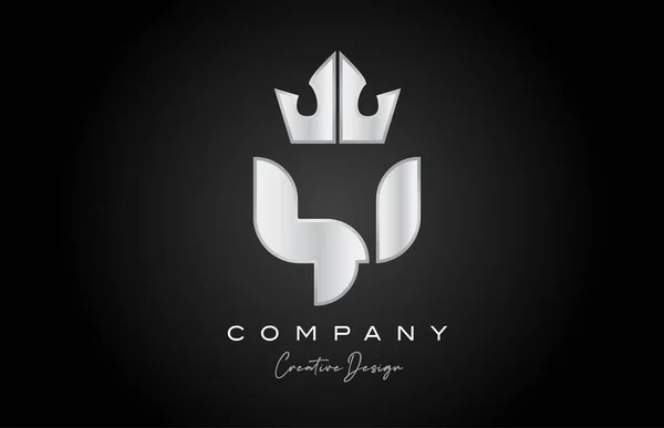 Silver Grå Alfabet Bokstav Logotyp Ikon Design Kreativ Krona Kung — Stock vektor