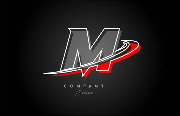 红色灰色线M字母表图标设计与Swoosh 商业和公司的创意模板 — 图库矢量图片
