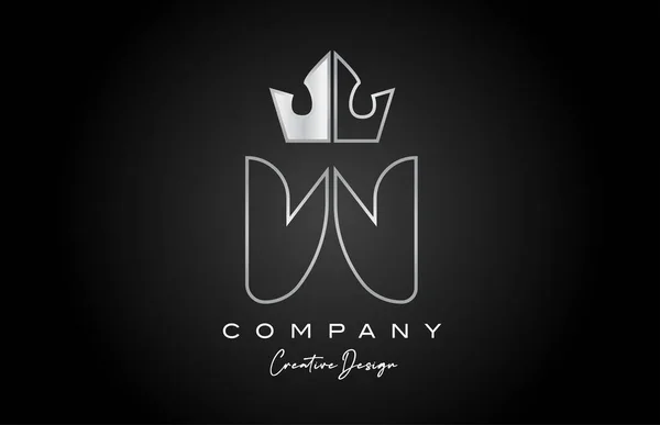 Metal Alphabet Letter Logo Icon Design Silver Grey Creative Crown — Stock Vector