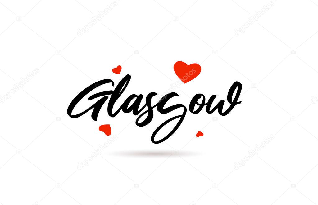 Glasgow handwritten city typography text word with love heart. Hand lettering. Creative calligraphy text