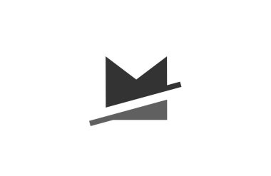 Geometrik gri siyah renkli M harfi alfabe logosu iş ve şirket için kesik tasarımı