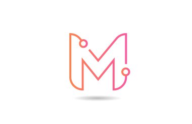 Pembe çizgi M harfi alfabe simgesi tasarımı bir teknoloji işi veya şirket için uygundur