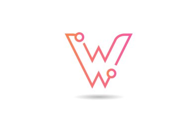 Pembe çizgi W harfi harfi alfabe simgesi tasarımı bir teknoloji işi veya şirket için uygundur