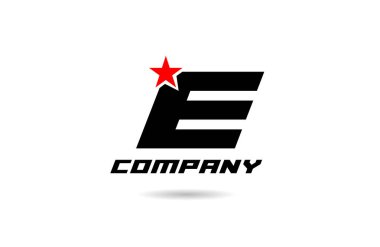 siyah ve beyaz E harfli alfabe simgesi simgesi tasarımlı kırmızı yıldız bir şirket veya şirket için uygun