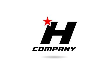 siyah ve beyaz H harfi alfabe simgesi simgesi tasarımlı kırmızı yıldız bir şirket veya şirket için uygun