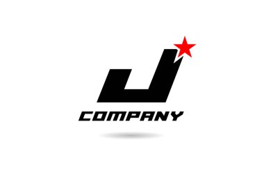 siyah ve beyaz J harfi alfabe simgesi simgesi tasarımlı kırmızı yıldız bir şirket veya şirket için uygun