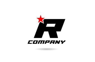 siyah ve beyaz R harfi alfabe simgesi simgesi tasarımında kırmızı yıldız bir şirket veya şirket için uygundur