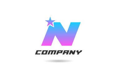 N yıldız harfi alfabe logosu tasarımı şirket ve iş için pembe mavi gradyan renk