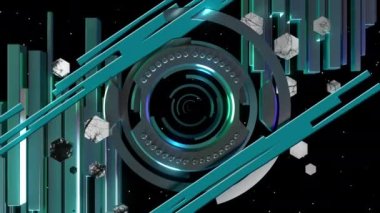 Metal titreşim dijital görsel animasyon. Başlıklarda, sunumlarda veya VJ kullanımında kullanmak için ideal döngüsüz renksiz geometrik patlayıcı etkisi görüntüsü. 