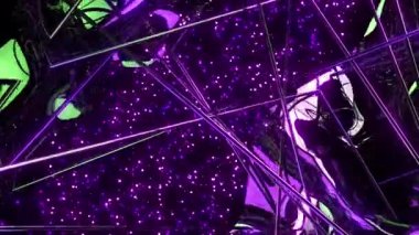 Neon yıldızları dijital görsel animasyon. Başlıklarda, sunumlarda veya VJ kullanımında kullanmak için ideal döngüsüz renksiz geometrik patlayıcı etkisi görüntüsü. 