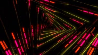 Neon ışıkları dijital görsel animasyon. Başlıklarda, sunumlarda veya VJ kullanımında kullanmak için ideal döngüsüz renksiz geometrik patlayıcı etkisi görüntüsü. 