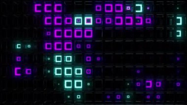 Neon ızgara dijital görsel animasyon. Başlıklarda, sunumlarda veya VJ kullanımında kullanmak için ideal döngüsüz renksiz geometrik patlayıcı etkisi görüntüsü. 