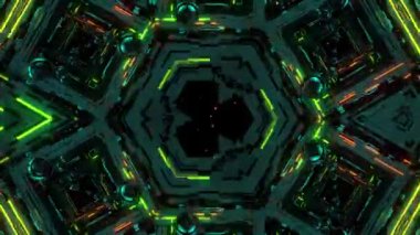 Neon izi dijital görsel animasyon. Başlıklarda, sunumlarda veya VJ kullanımında kullanmak için ideal döngüsüz renksiz geometrik patlayıcı etkisi görüntüsü. 