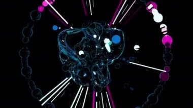 Neon dijital görsel animasyon parlıyor. Başlıklarda, sunumlarda veya VJ kullanımında kullanmak için ideal döngüsüz renksiz geometrik patlayıcı etkisi görüntüsü. 