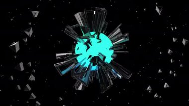 Nuclear pulse digital visual animation. Looped seamless abstract colored geometric explosive effect footage ideal for use in titles, presentations or for VJ use. 