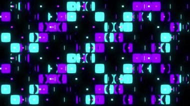 Neon pikseller dijital görsel animasyon. Başlıklarda, sunumlarda veya VJ kullanımında kullanmak için ideal döngüsüz renksiz geometrik patlayıcı etkisi görüntüsü. 