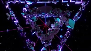 Meteor darbesi dijital görsel animasyon. Başlıklarda, sunumlarda veya VJ kullanımında kullanmak için ideal döngüsüz renksiz geometrik patlayıcı etkisi görüntüsü. 