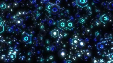 Led hex pattern digital visual animation. Looped seamless abstract colored geometric explosive effect footage ideal for use in titles, presentations or for VJ use. 